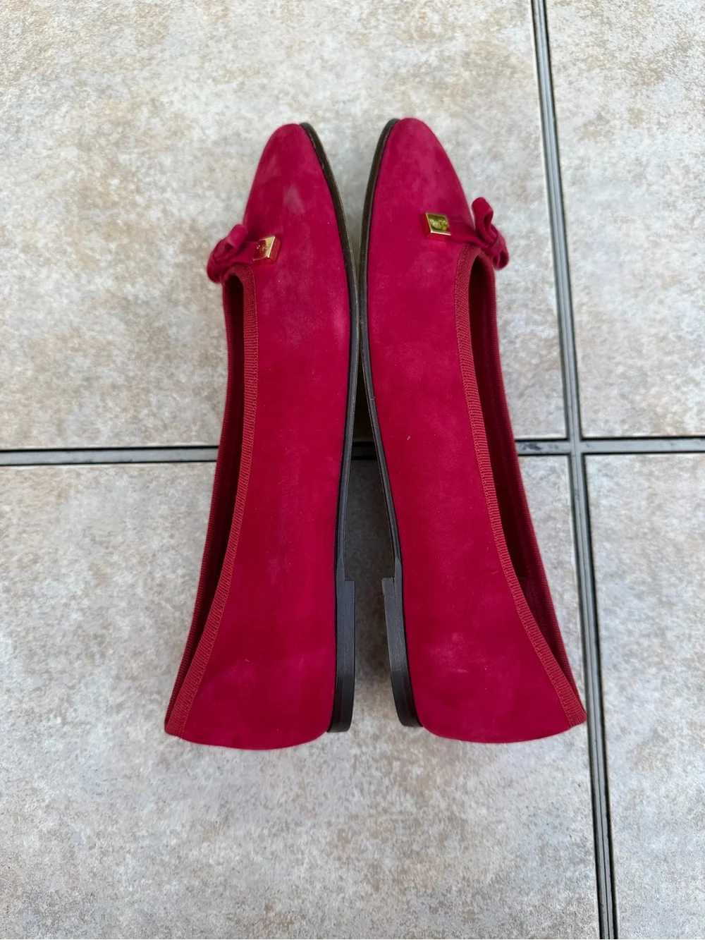 Paola Zuin Audrey Bow Ballet Flats in Bordeaux Red Suede